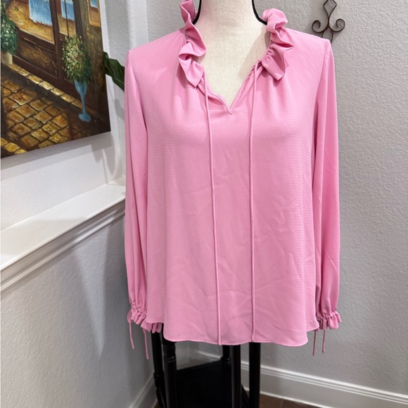 Pink Ruffled Women's Top, Size SMALL by Gibson Latimer - Picture 2 of 6